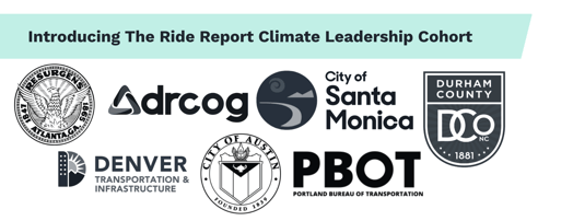 Representation of the seven participating Climate Leadership Cohort members: Atlanta, DRCOG, Santa Monica, Durham County, Denver, Austin, and Portland