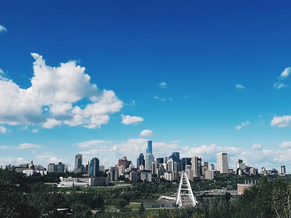 distanced view of Edmonton, Canada city skyline